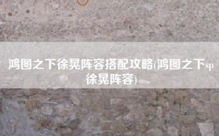 鸿图之下徐晃阵容搭配攻略(鸿图之下sp徐晃阵容)