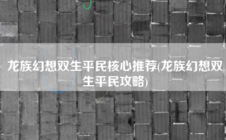 龙族幻想双生平民核心推荐(龙族幻想双生平民攻略)