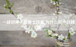 一战封神手游策士技能,为什么说一战封神