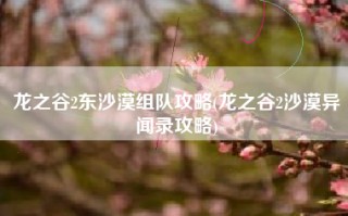 龙之谷2东沙漠组队攻略(龙之谷2沙漠异闻录攻略)