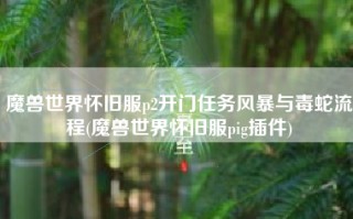 魔兽世界怀旧服p2开门任务风暴与毒蛇流程(魔兽世界怀旧服pig插件)