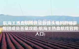 航海王热血航线这位崭露头角的厨师草帽团成员答案攻略(航海王热血航线官网入口)