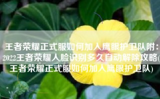 王者荣耀正式服如何加入鹰眼护卫队附：2022王者荣耀人脸识别多久自动解除攻略(王者荣耀正式服如何加入鹰眼护卫队)