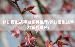 梦幻模拟战手游骑兵推荐(梦幻模拟战手游骑兵排名)