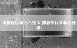 神都夜行录怎么挖宝(神都夜行录怎么升级)