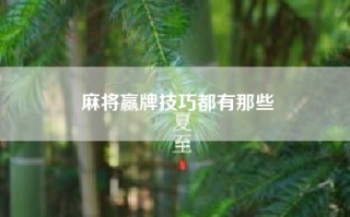 麻将赢牌技巧都有那些