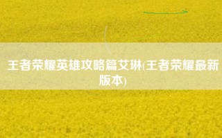 王者荣耀英雄攻略篇艾琳(王者荣耀最新版本)