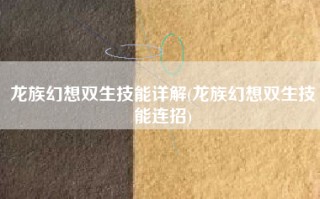 龙族幻想双生技能详解(龙族幻想双生技能连招)