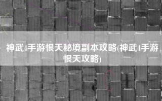 神武4手游恨天秘境副本攻略(神武4手游恨天攻略)