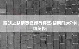 黎明之路精英怪都有哪些(黎明前20分钟精英怪)