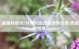 英雄群侠传2开局对话选项选择攻略(热血群侠传)