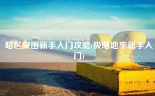 暗区突围新手入门攻略(极暗地牢新手入门)