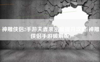 神雕侠侣2手游夫妻亲密度提升攻略(神雕侠侣手游破解版)