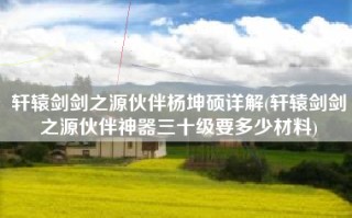 轩辕剑剑之源伙伴杨坤硕详解(轩辕剑剑之源伙伴神器三十级要多少材料)