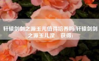 轩辕剑剑之源玉儿值得培养吗(轩辕剑剑之源玉儿涅槃获得)