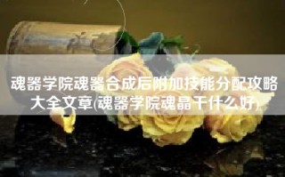 魂器学院魂器合成后附加技能分配攻略大全文章(魂器学院魂晶干什么好)