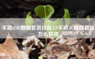 手游cf火麒麟套装技能,CF手游火麒麟套装怎么获得