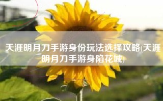 天涯明月刀手游身份玩法选择攻略(天涯明月刀手游身陷花城)