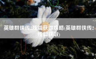 英雄群侠传2残篇获得攻略(英雄群侠传2残篇获取)
