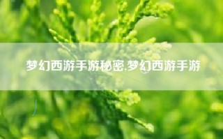 梦幻西游手游秘密,梦幻西游手游