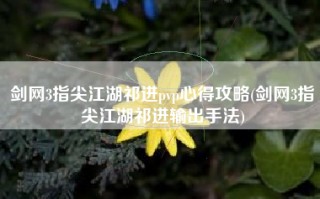 剑网3指尖江湖祁进pvp心得攻略(剑网3指尖江湖祁进输出手法)