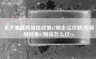 天天象棋残局挑战第67期走法攻略(残局挑战第67期该怎么过())