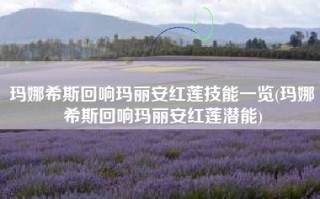 玛娜希斯回响玛丽安红莲技能一览(玛娜希斯回响玛丽安红莲潜能)