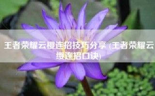 王者荣耀云樱连招技巧分享 (王者荣耀云缨连招口诀)