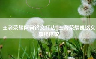 王者荣耀阿轲铭文打法_王者荣耀凯铭文最强搭配