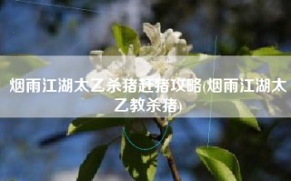 烟雨江湖太乙杀猪赶猪攻略(烟雨江湖太乙教杀猪)