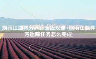 烟雨江湖寻芳迷踪支线攻略 (烟雨江湖寻芳迷踪任务怎么完成)
