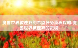 魔兽世界被遗弃的希望任务流程攻略(魔兽世界被遗弃的灵魂)