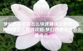 梦幻西游手游怎么快速赚侠义值附：三界功绩怎么获得攻略(梦幻西游手游怎么赚银币)
