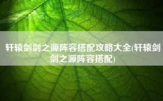 轩辕剑剑之源阵容搭配攻略大全(轩辕剑剑之源阵容搭配)