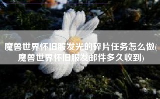 魔兽世界怀旧服发光的碎片任务怎么做(魔兽世界怀旧服发邮件多久收到)
