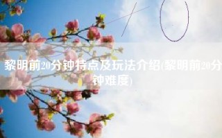 黎明前20分钟特点及玩法介绍(黎明前20分钟难度)