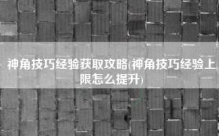 神角技巧经验获取攻略(神角技巧经验上限怎么提升)
