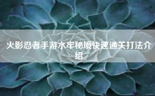火影忍者手游水牢秘境快速通关打法介绍