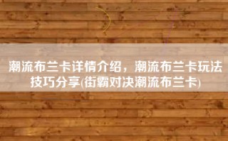 潮流布兰卡详情介绍，潮流布兰卡玩法技巧分享(街霸对决潮流布兰卡)