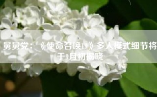 舅舅党：《使命召唤19》多人模式细节将于9月初揭晓