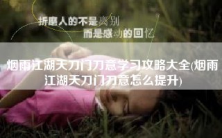 烟雨江湖天刀门刀意学习攻略大全(烟雨江湖天刀门刀意怎么提升)