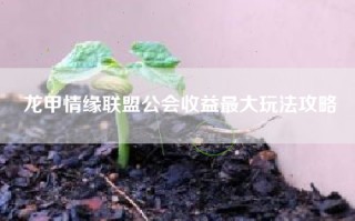 龙甲情缘联盟公会收益最大玩法攻略