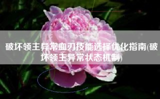 破坏领主异常血刃技能选择优化指南(破坏领主异常状态机制)