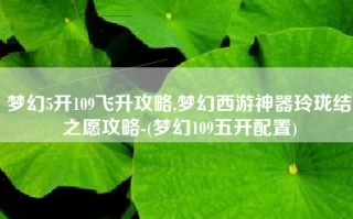 梦幻5开109飞升攻略,梦幻西游神器玲珑结之愿攻略-(梦幻109五开配置)