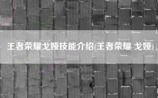王者荣耀戈娅技能介绍(王者荣耀 戈娅)