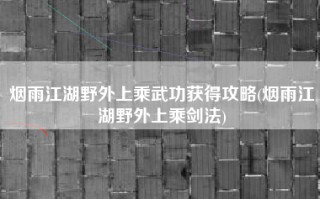 烟雨江湖野外上乘武功获得攻略(烟雨江湖野外上乘剑法)