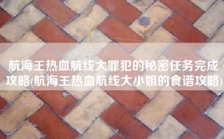 航海王热血航线大罪犯的秘密任务完成攻略(航海王热血航线大小姐的食谱攻略)