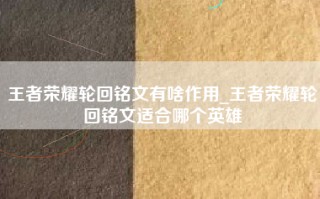 王者荣耀轮回铭文有啥作用_王者荣耀轮回铭文适合哪个英雄