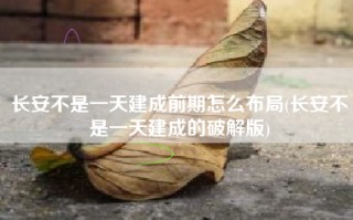 长安不是一天建成前期怎么布局(长安不是一天建成的破解版)