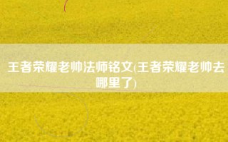 王者荣耀老帅法师铭文(王者荣耀老帅去哪里了)